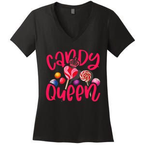 Funny Candy Queen For Lollipop Lover Sweet Tooth Wo Women's V-Neck T-Shirt