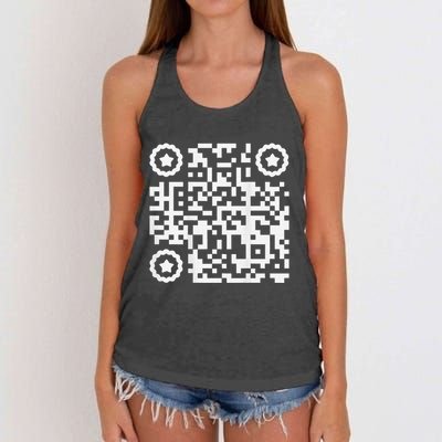 Funny Cat Qr Scan Code Jokes Humor Hidden Message Sarcastic Women's Knotted Racerback Tank