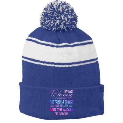 Funny Clumsy Quote Im Not Clumsy Funny Sarcastic Stripe Pom Pom Beanie