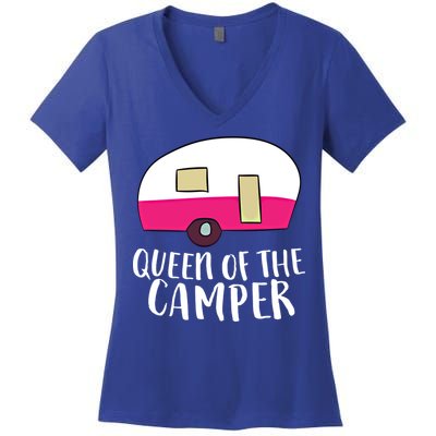 Funny Camping Queen Of The Camper Rv Camper Mom Camper Queen Gift Women's V-Neck T-Shirt