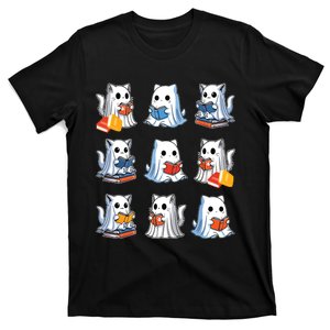 Funny Cats Reading Halloween Cute Cats Ghosts Reading Books T-Shirt