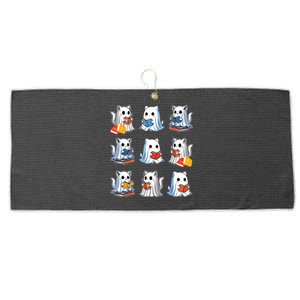 Funny Cats Reading Halloween Cute Cats Ghosts Reading Books Large Microfiber Waffle Golf Towel