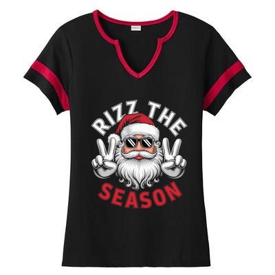 Funny Christmas Riz Zmas Santa Xmas Rizz The Season Bruh Ladies Halftime Notch Neck Tee