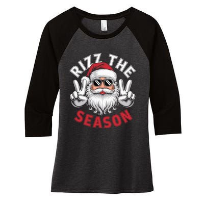 Funny Christmas Riz Zmas Santa Xmas Rizz The Season Bruh Women's Tri-Blend 3/4-Sleeve Raglan Shirt