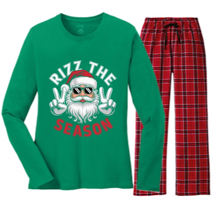 Funny Christmas Riz Zmas Santa Xmas Rizz The Season Bruh Women's Long Sleeve Flannel Pajama Set 