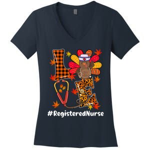 Funny Cute Registered Nurse Nurse Love Turkey Stethoscope Thanksgiving Gift Women's V-Neck T-Shirt