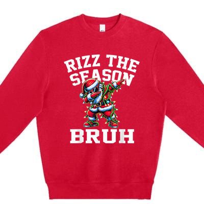 Funny Christmas Riz Zmas Santa Xmas Rizz The Season Bruh Premium Crewneck Sweatshirt