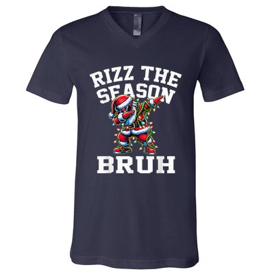 Funny Christmas Riz Zmas Santa Xmas Rizz The Season Bruh V-Neck T-Shirt