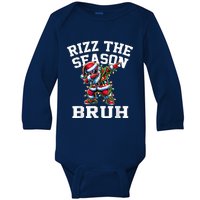 Funny Christmas Riz Zmas Santa Xmas Rizz The Season Bruh Baby Long Sleeve Bodysuit