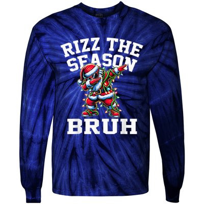 Funny Christmas Riz Zmas Santa Xmas Rizz The Season Bruh Tie-Dye Long Sleeve Shirt