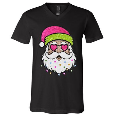 Funny Cool Retro Groovy Santa Claus V-Neck T-Shirt