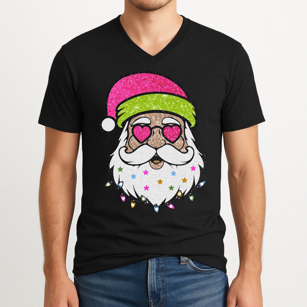Funny Cool Retro Groovy Santa Claus V-Neck T-Shirt