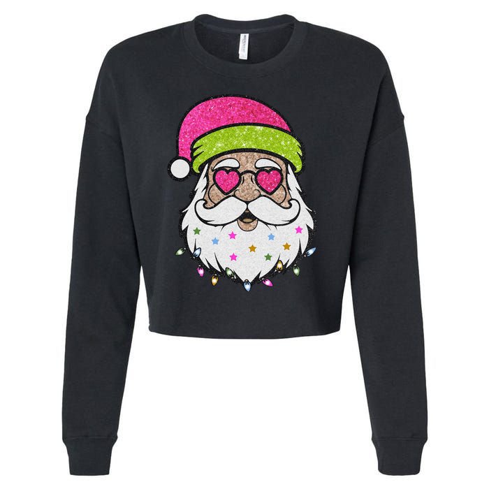 Funny Cool Retro Groovy Santa Claus Cropped Pullover Crew