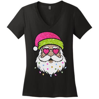 Funny Cool Retro Groovy Santa Claus Women's V-Neck T-Shirt