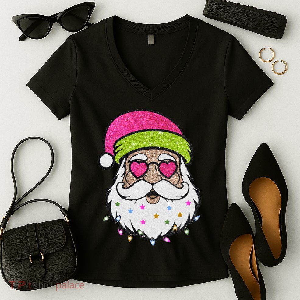 Funny Cool Retro Groovy Santa Claus Women's V-Neck T-Shirt