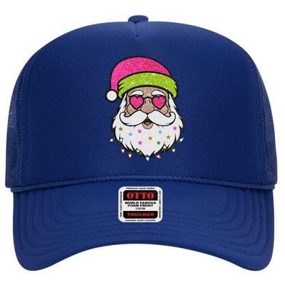 Funny Cool Retro Groovy Santa Claus High Crown Mesh Back Trucker Hat