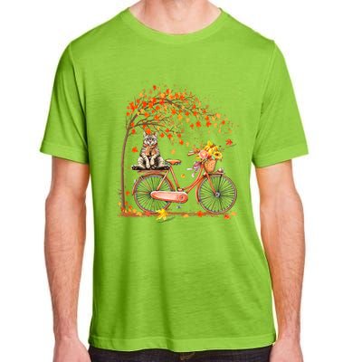 Funny Cute Retro Bicycle Cat Autumn Leaves Fall Thanksgiving Adult ChromaSoft Performance T-Shirt