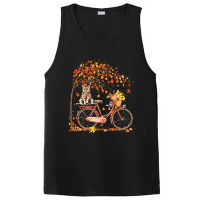 Funny Cute Retro Bicycle Cat Autumn Leaves Fall Thanksgiving PosiCharge Competitor Tank