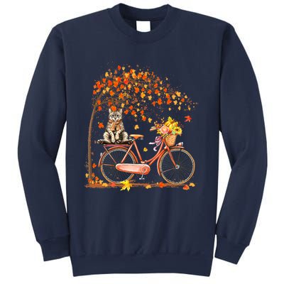 Funny Cute Retro Bicycle Cat Autumn Leaves Fall Thanksgiving Sweatshirt