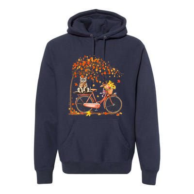 Funny Cute Retro Bicycle Cat Autumn Leaves Fall Thanksgiving Premium Hoodie