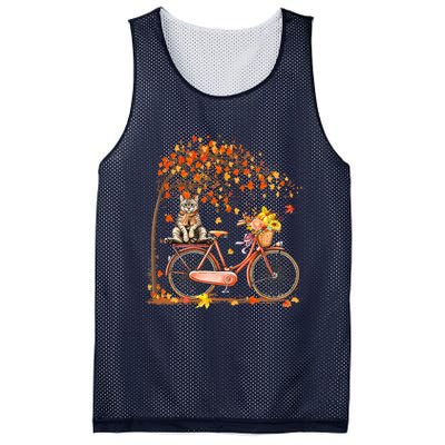 Funny Cute Retro Bicycle Cat Autumn Leaves Fall Thanksgiving Mesh Reversible Basketball Jersey Tank