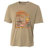 Funny Cute Retro Bicycle Cat Autumn Leaves Fall Thanksgiving Cooling Performance Crew T-Shirt