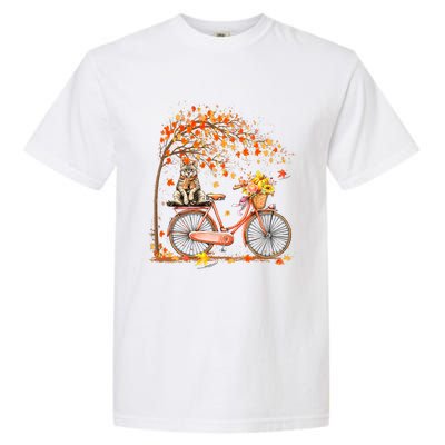 Funny Cute Retro Bicycle Cat Autumn Leaves Fall Thanksgiving Garment-Dyed Heavyweight T-Shirt