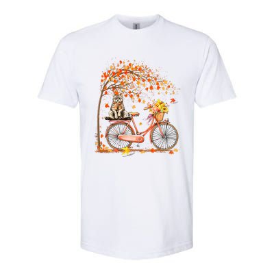 Funny Cute Retro Bicycle Cat Autumn Leaves Fall Thanksgiving Softstyle CVC T-Shirt