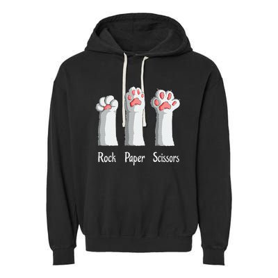 Funny Cat Rock Paper Scissors Hand Game Cute Paw Kitten Garment-Dyed Fleece Hoodie