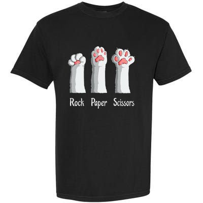 Funny Cat Rock Paper Scissors Hand Game Cute Paw Kitten Garment-Dyed Heavyweight T-Shirt