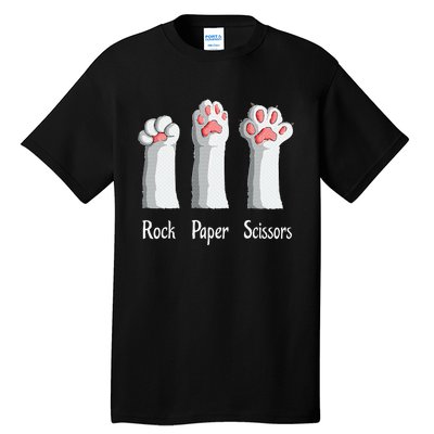 Funny Cat Rock Paper Scissors Hand Game Cute Paw Kitten Tall T-Shirt