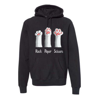 Funny Cat Rock Paper Scissors Hand Game Cute Paw Kitten Premium Hoodie