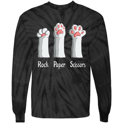 Funny Cat Rock Paper Scissors Hand Game Cute Paw Kitten Tie-Dye Long Sleeve Shirt