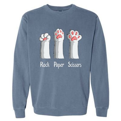 Funny Cat Rock Paper Scissors Hand Game Cute Paw Kitten Garment-Dyed Sweatshirt