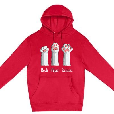 Funny Cat Rock Paper Scissors Hand Game Cute Paw Kitten Premium Pullover Hoodie