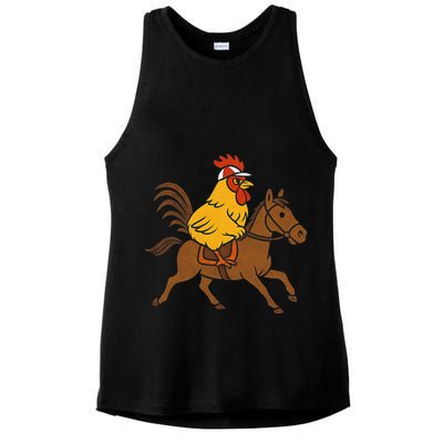 Funny Chicken Rooster Wearing Jockey Cap Riding Race Horse Ladies PosiCharge Tri-Blend Wicking Tank