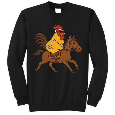 Funny Chicken Rooster Wearing Jockey Cap Riding Race Horse Sweatshirt