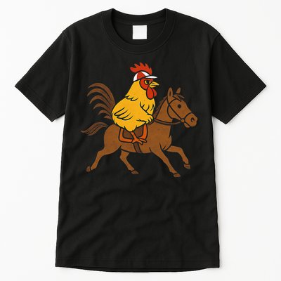 Funny Chicken Rooster Wearing Jockey Cap Riding Race Horse Tall T-Shirt