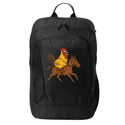 Funny Chicken Rooster Wearing Jockey Cap Riding Race Horse City Backpack