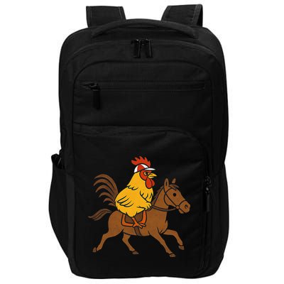 Funny Chicken Rooster Wearing Jockey Cap Riding Race Horse Impact Tech Backpack