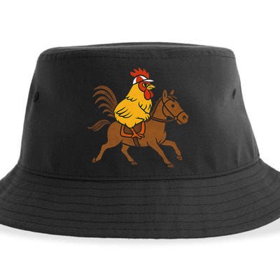 Funny Chicken Rooster Wearing Jockey Cap Riding Race Horse Sustainable Bucket Hat