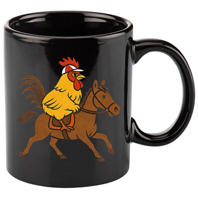 Funny Chicken Rooster Wearing Jockey Cap Riding Race Horse 11oz C Handle Ceramic Mug