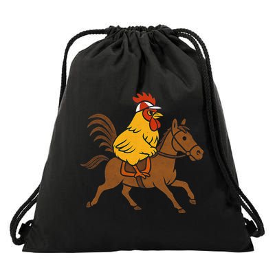 Funny Chicken Rooster Wearing Jockey Cap Riding Race Horse Drawstring Bag