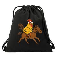 Funny Chicken Rooster Wearing Jockey Cap Riding Race Horse Drawstring Bag