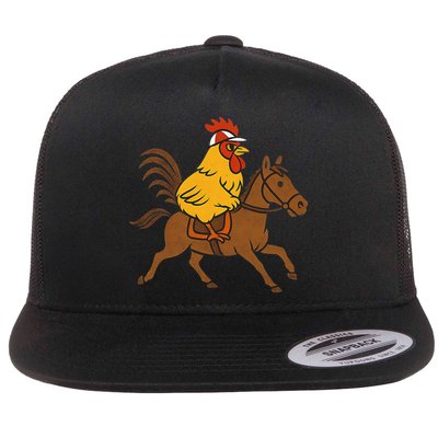 Funny Chicken Rooster Wearing Jockey Cap Riding Race Horse Flat Bill Trucker Hat