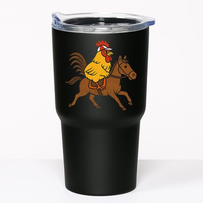 Funny Chicken Rooster Wearing Jockey Cap Riding Race Horse Tumbler