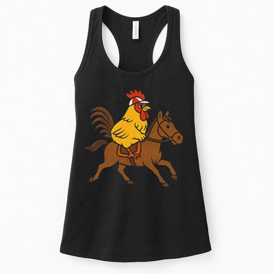 Funny Chicken Rooster Wearing Jockey Cap Riding Race Horse Womens Tank Top