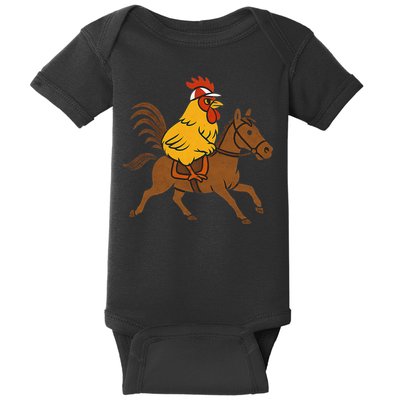Funny Chicken Rooster Wearing Jockey Cap Riding Race Horse Baby Bodysuit