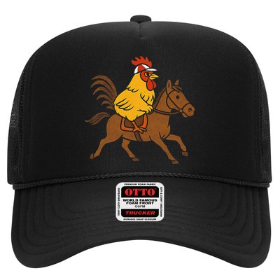 Funny Chicken Rooster Wearing Jockey Cap Riding Race Horse Hat