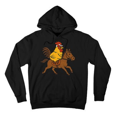 Funny Chicken Rooster Wearing Jockey Cap Riding Race Horse Tall Hoodie